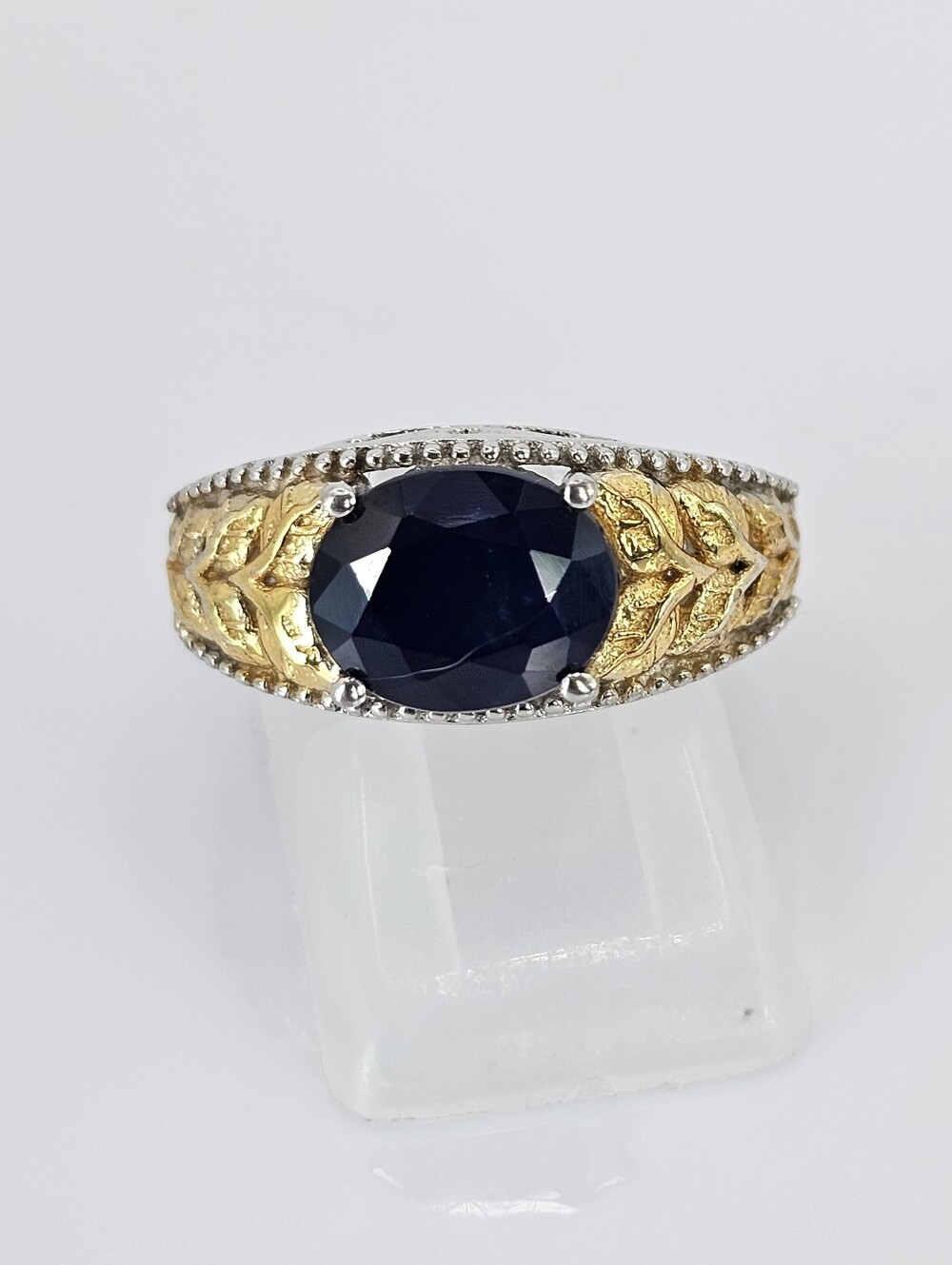 Natural Blue Sapphire Ring Platinum Over Sterling 18k Size 6!